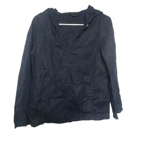Talbots Hoodie Shirt Women’s S Irish Linen Navy Blue Quiet Luxury
